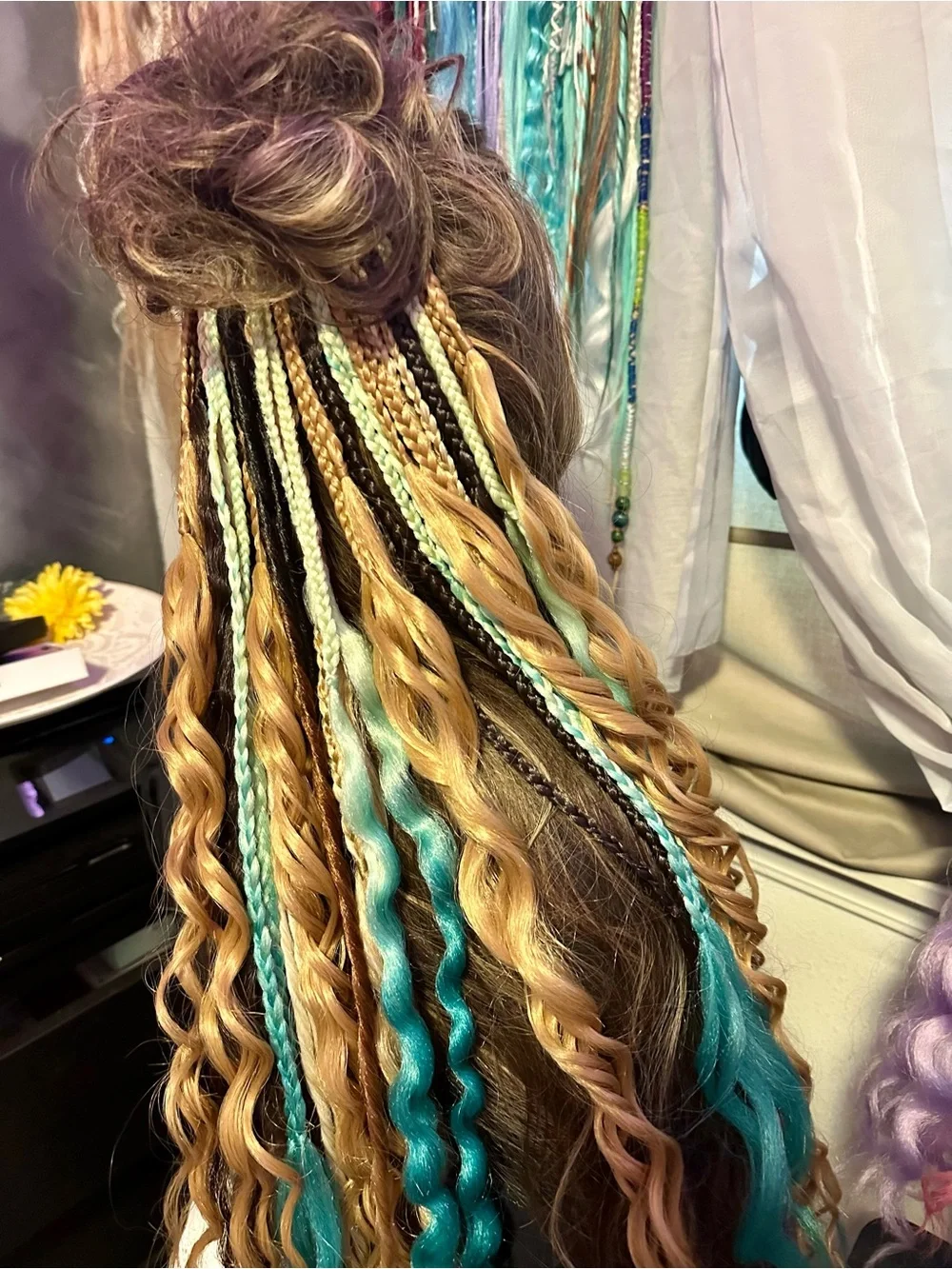 Braided Hair Extension Accent Strands - Mint and Brown